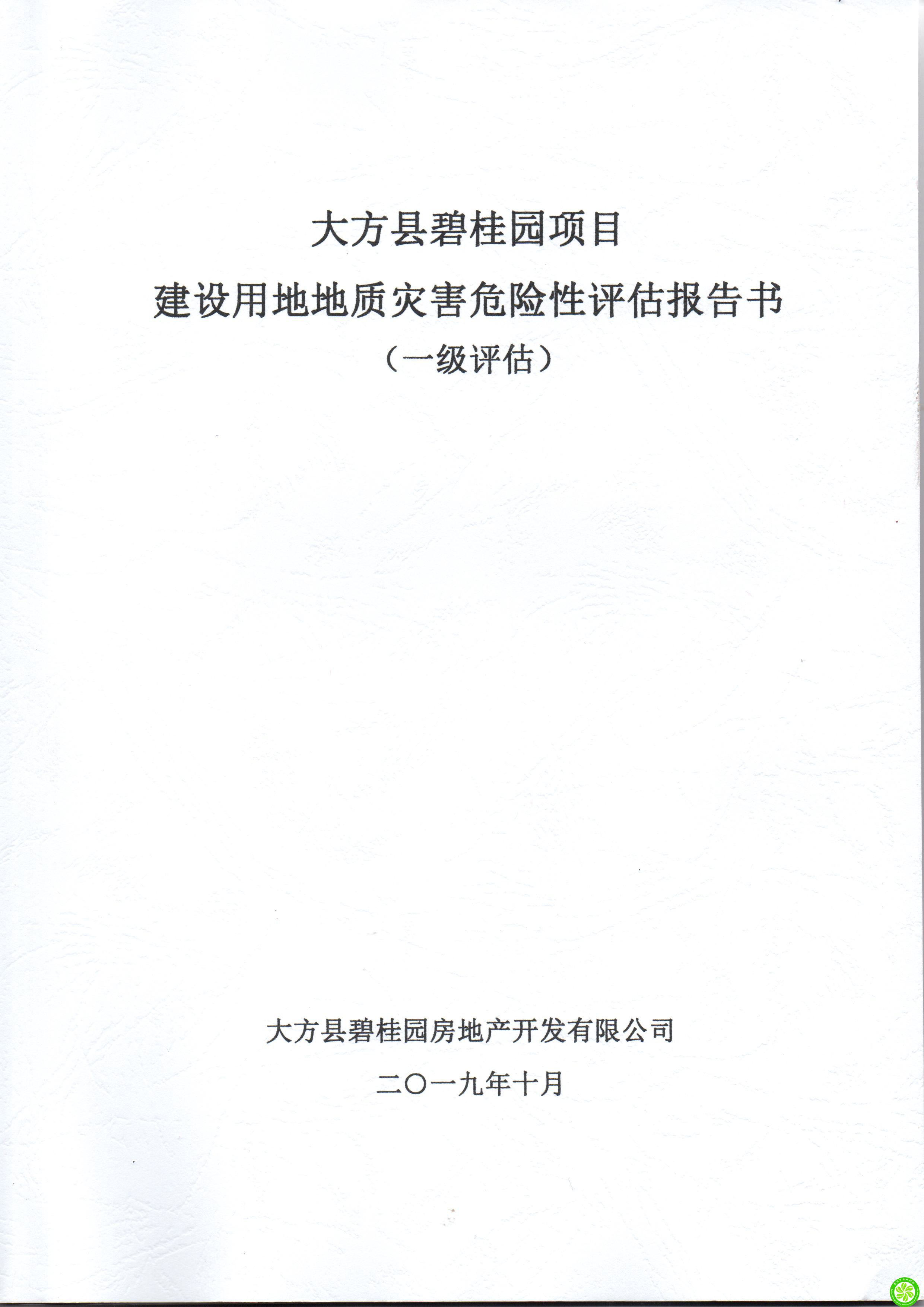 大方县碧桂园房地产开发有限公司大方县碧桂园项目地质灾害危险性评估报告书